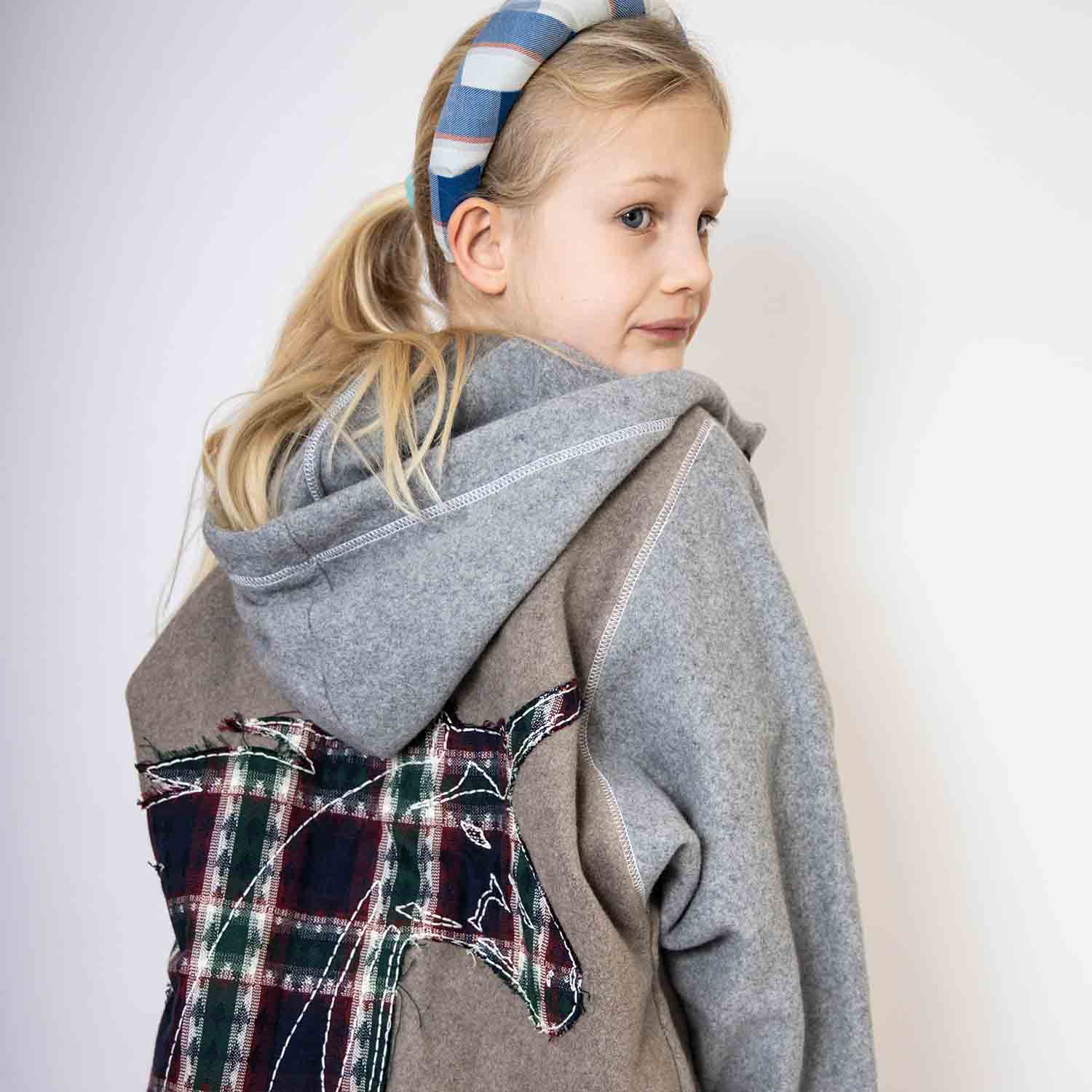 Beige Fleece Hoodie for Kids with Unicorn Applique - My Store_Be happy