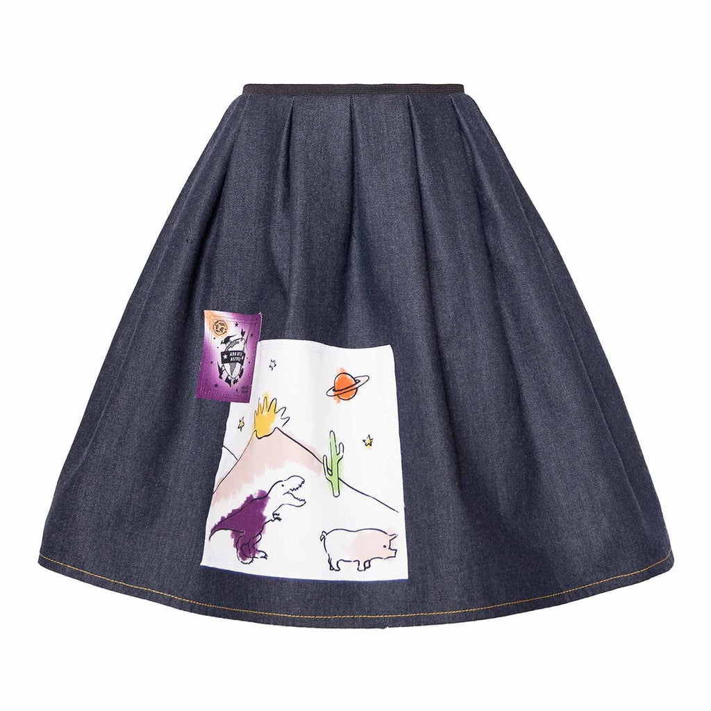 Blue Denim Skirt with Appliqué - My Store_Be happy