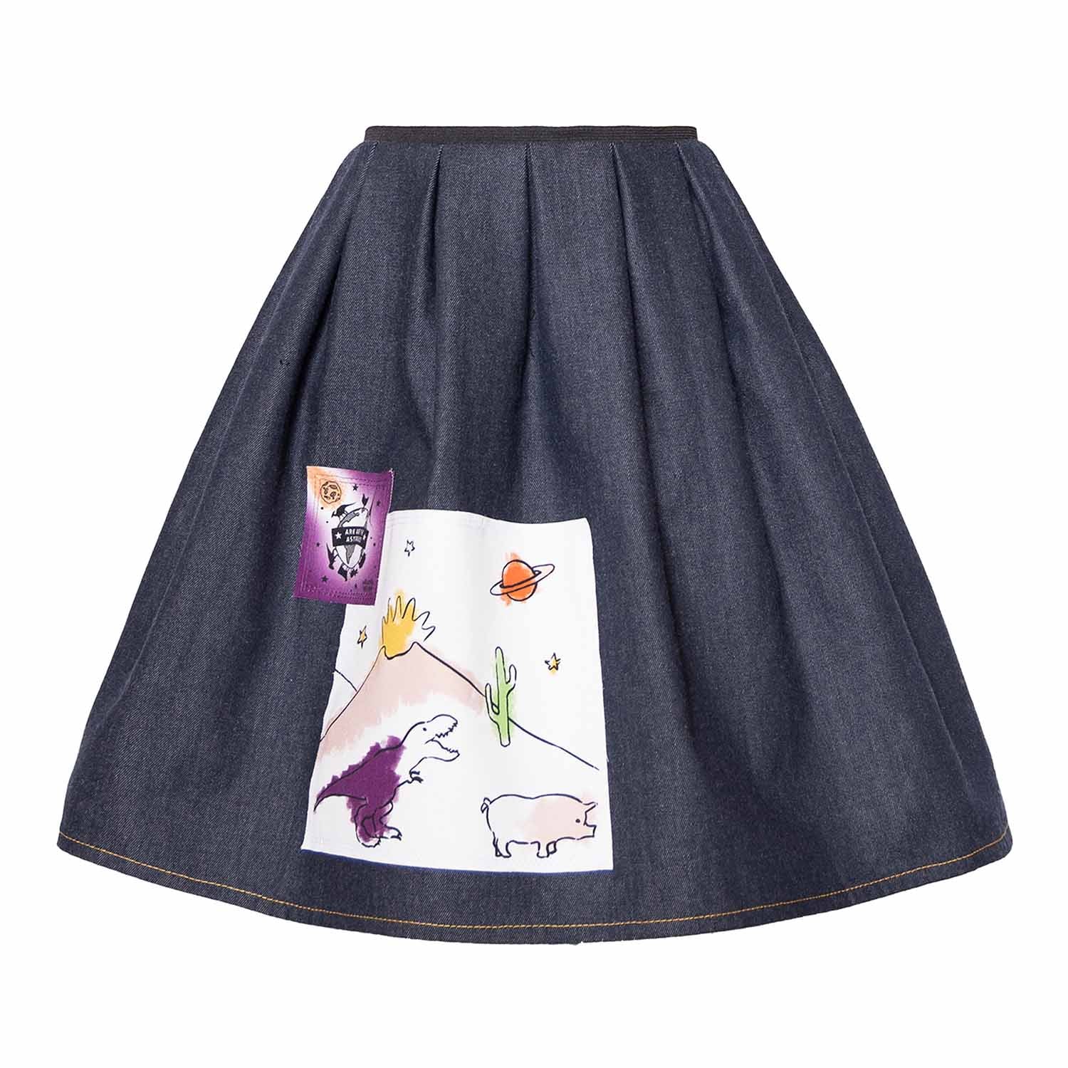 Blue Denim Skirt with Appliqué - My Store_Be happy