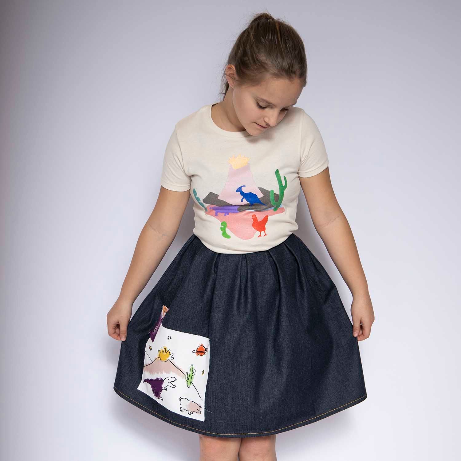 Blue Denim Skirt with Appliqué - My Store_Be happy