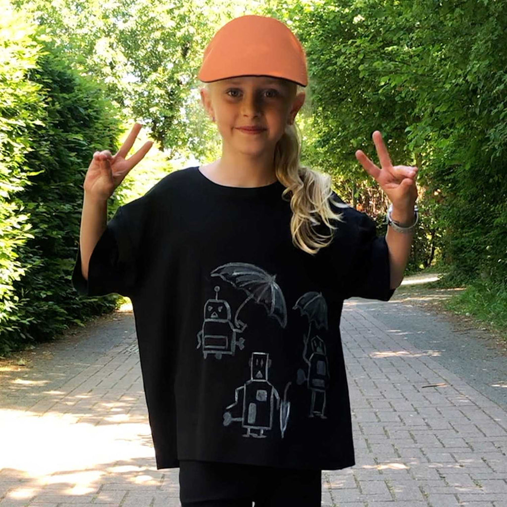 Hand - Painted Oversized Black T Shirt for Kids - My Store_Be happy