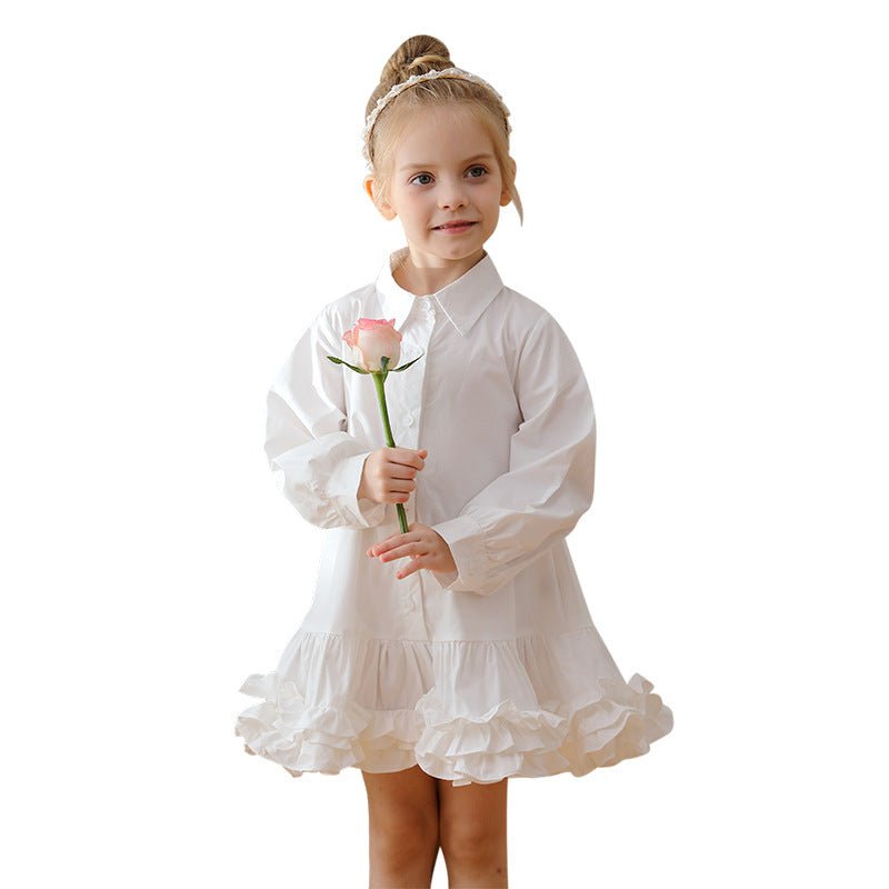 Spring and Autumn Solid Color Single Breasted Long - sleeved Dress for Stylish Girls - My Store_Be happy