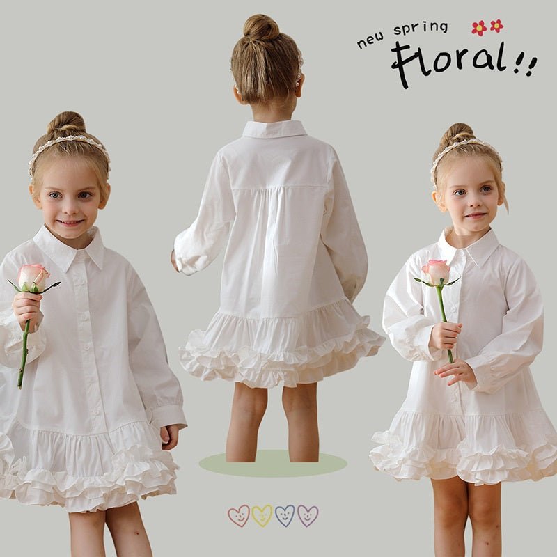 Spring and Autumn Solid Color Single Breasted Long - sleeved Dress for Stylish Girls - My Store_Be happy