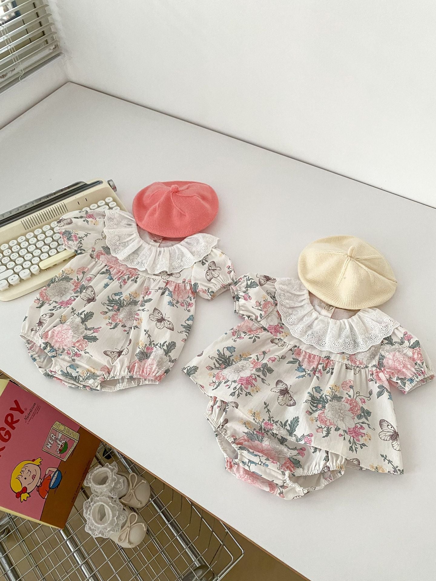 Summer Baby Girls Flowers And Butterfly Pattern Short Sleeves Onesies/Dress - My Store_Be happy