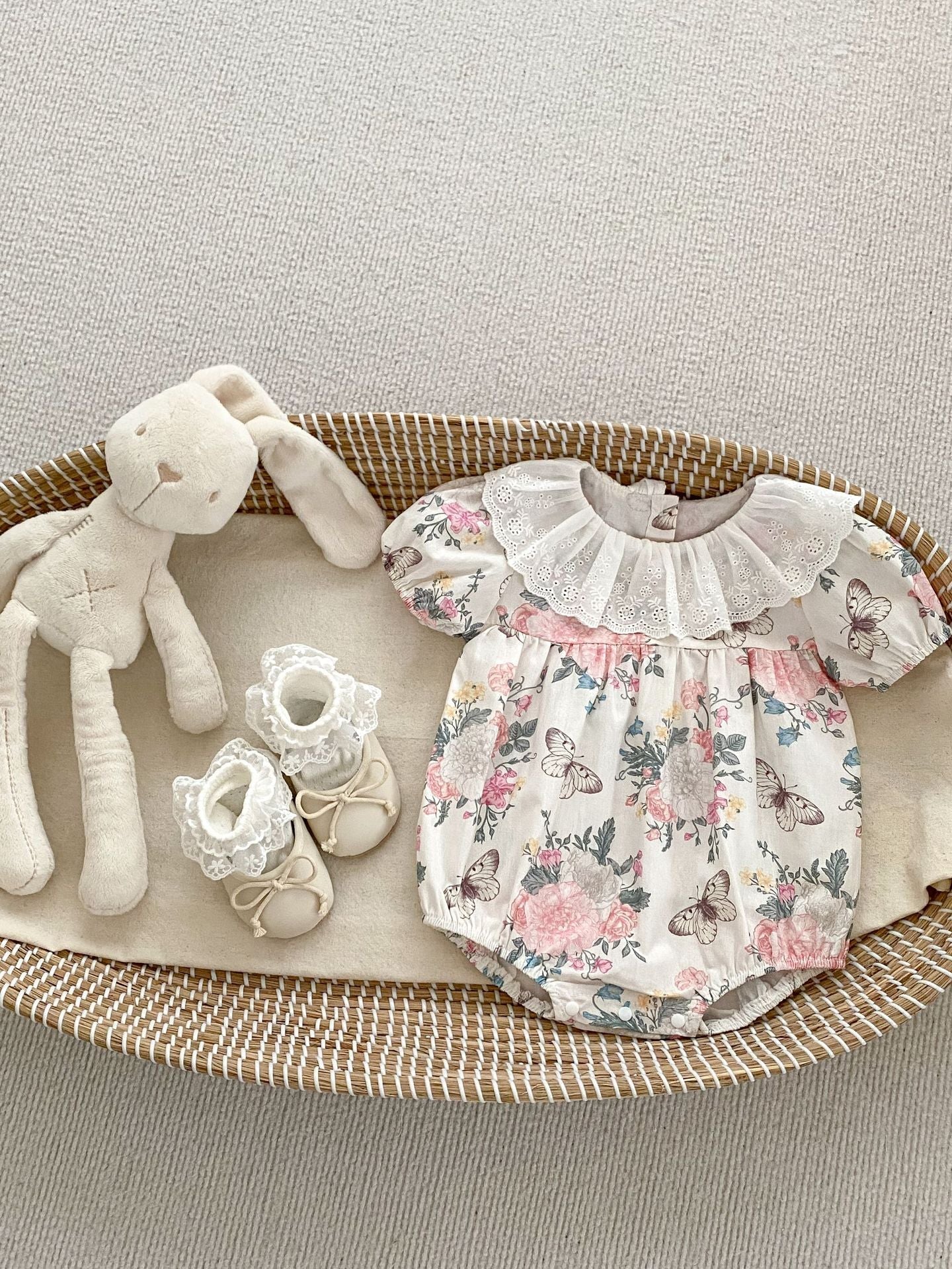 Summer Baby Girls Flowers And Butterfly Pattern Short Sleeves Onesies/Dress - My Store_Be happy