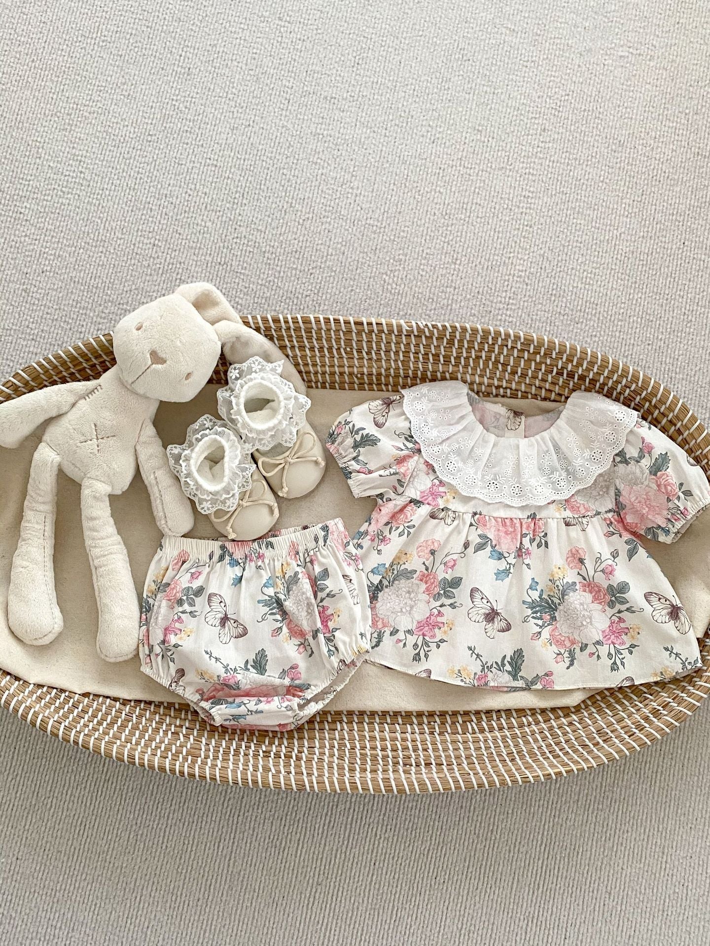 Summer Baby Girls Flowers And Butterfly Pattern Short Sleeves Onesies/Dress - My Store_Be happy